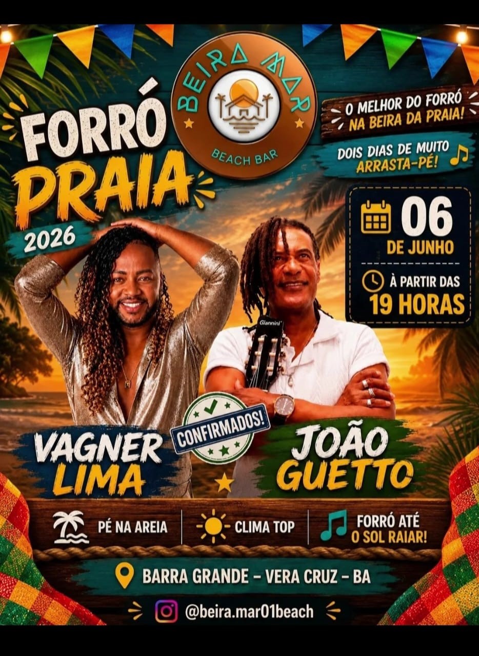 É MPB E FORRÓ COM JOAO GUETTO & WAGNER LIMA NA BEIRA MAR BARRA GRANDE / VERA CRUZ NA ILHA DE ITAPARICA BAHIA ATÉ O SOL RAIAR COM VIOLEIRO JOAO GUETTO DA BAHIA DIA 06.06.2026. ÁS 19 HS BARRA GRANDE / VERA CRUZ, ILHA E ITAPARICA .CONTATO SHOW E EVENTOS 71 9 8762-0115. https://www.facebook.com/joao.guetto.90