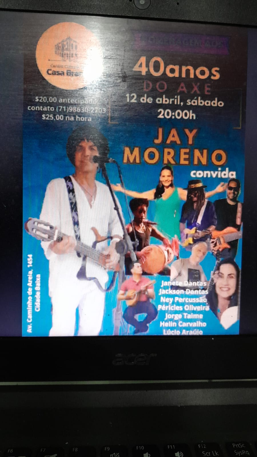 JAY MORENO E CONVIDADOS. É SHOW  DE QUALIDADE ÍMPAR E DIVERSÃO GARANTIDA NO AXÉ : DIA 12.04.2025, ÁS 19 HS, SESI CAMINHO DE AREIA. CIDADE BAIXA. SALVADOR BAHIA. https://www.facebook.com/share/r/19eMoqvZGY/