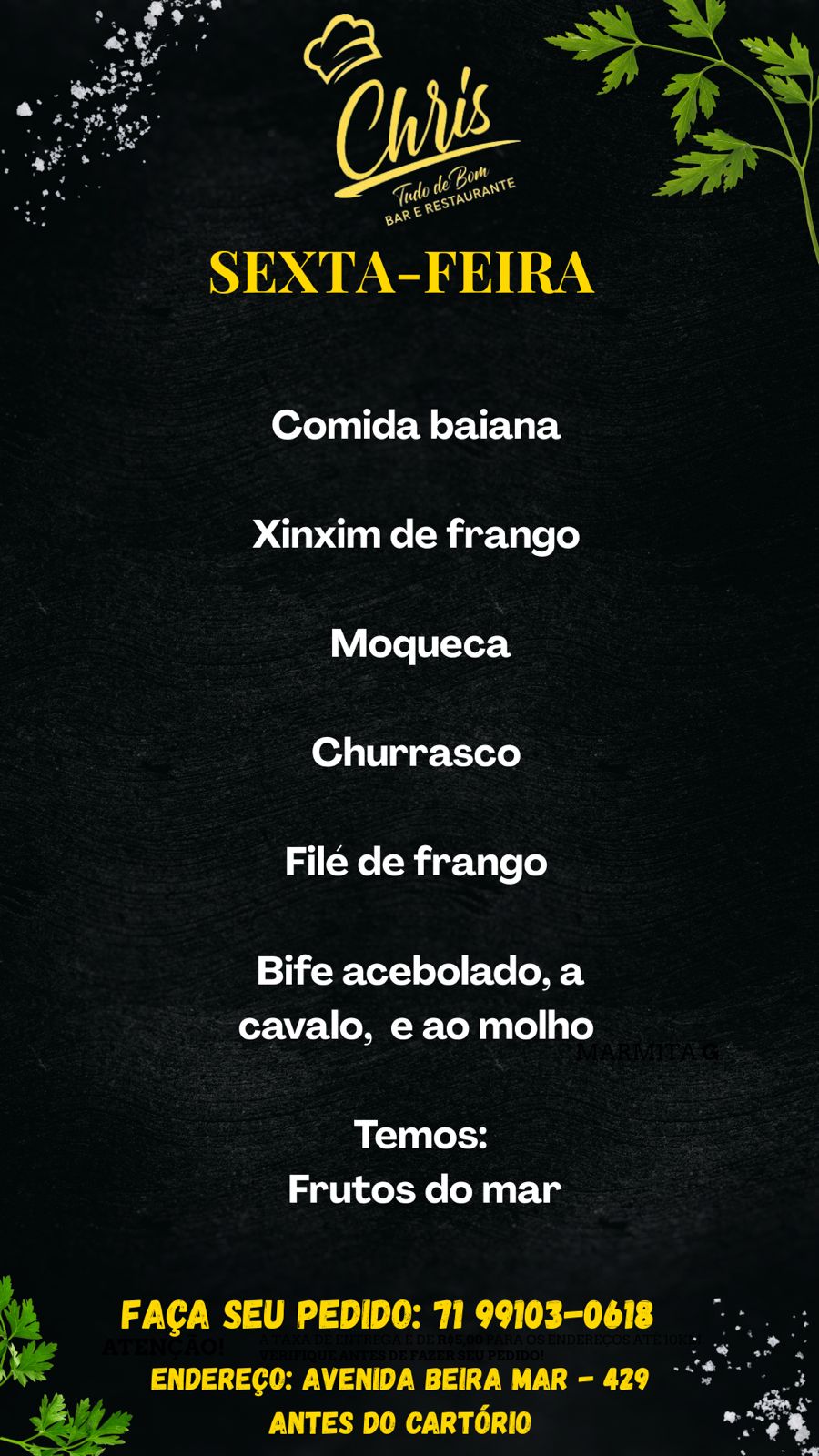 É NA RIBEIRA  : RESTAURANTE CRIS TUDO DE BOM  COZIDO, SOPAS E MOQUECAS,  PREÇO JUSTO CONTATO  E ORÇAMENTOS  +55 71 991030618 AVENIDA BEIRA MAR, 429,  RIBEIRA SALVADOR BAHIA  É ALMOÇO, JANTA, SOPAS, ETC.  EVENTOS & FESTA, &  ENTÃO É CONOSCO. VENHA FESTEJAR SEU NIVER. FAÇA SUA ENCOMENDA DE DOCES E SALGADOS PREÇO JUSTO.