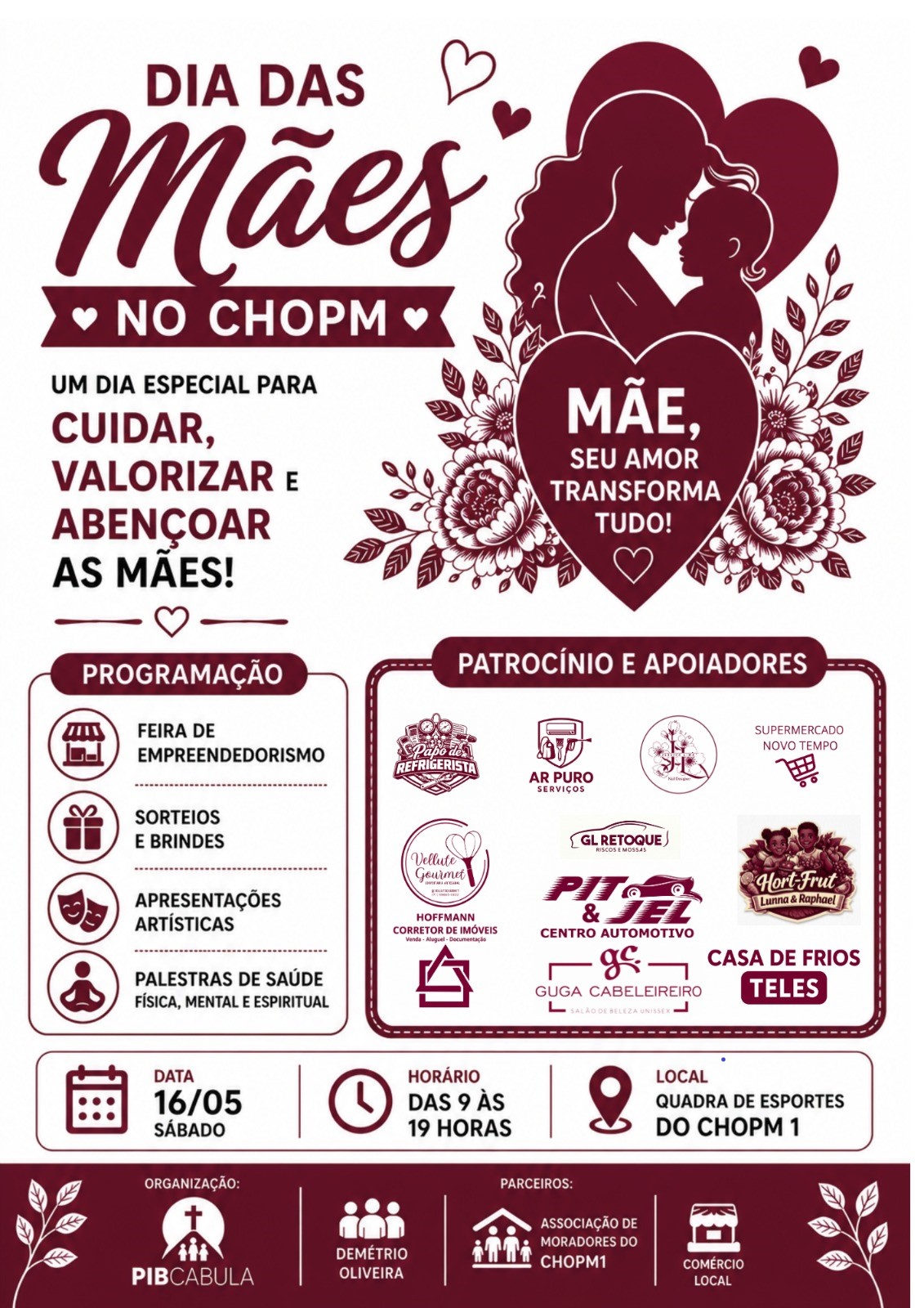 FEIRA DE EMPREENDEDORISMO DA PRIMEIRA IGREJA BATISTA DO CABULA . DIA 16.05.2026, ÁS 8 HS NA QUADRA DO 19 BC, CHOPM 1, SALVADOR BAHIA