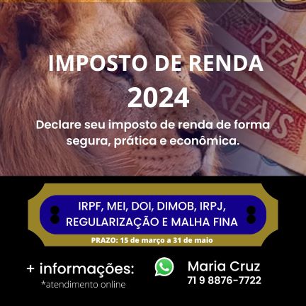 IMPOSTO DE RENDA ONLINE  IRPF, DOI, DOMIB E MALHA FINA  2024.E DE OUROS ANOS  NÃO DEIXE PARA ÚLTIMA HORA. https://www.portaltributario.com.br/tributario/irpf.htm