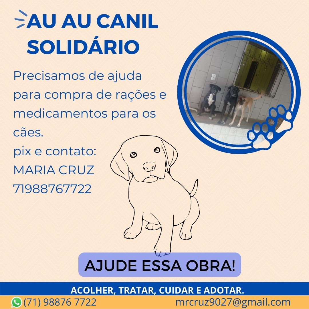 AU AU CANIL SOLIDÁRIO : DOAÇÕES  PIX  AJUDA  71988767722  DE R$10,00 MARIA CRUZ RADIONAVE REDE SOLIDÁRIA BRASILEIRA