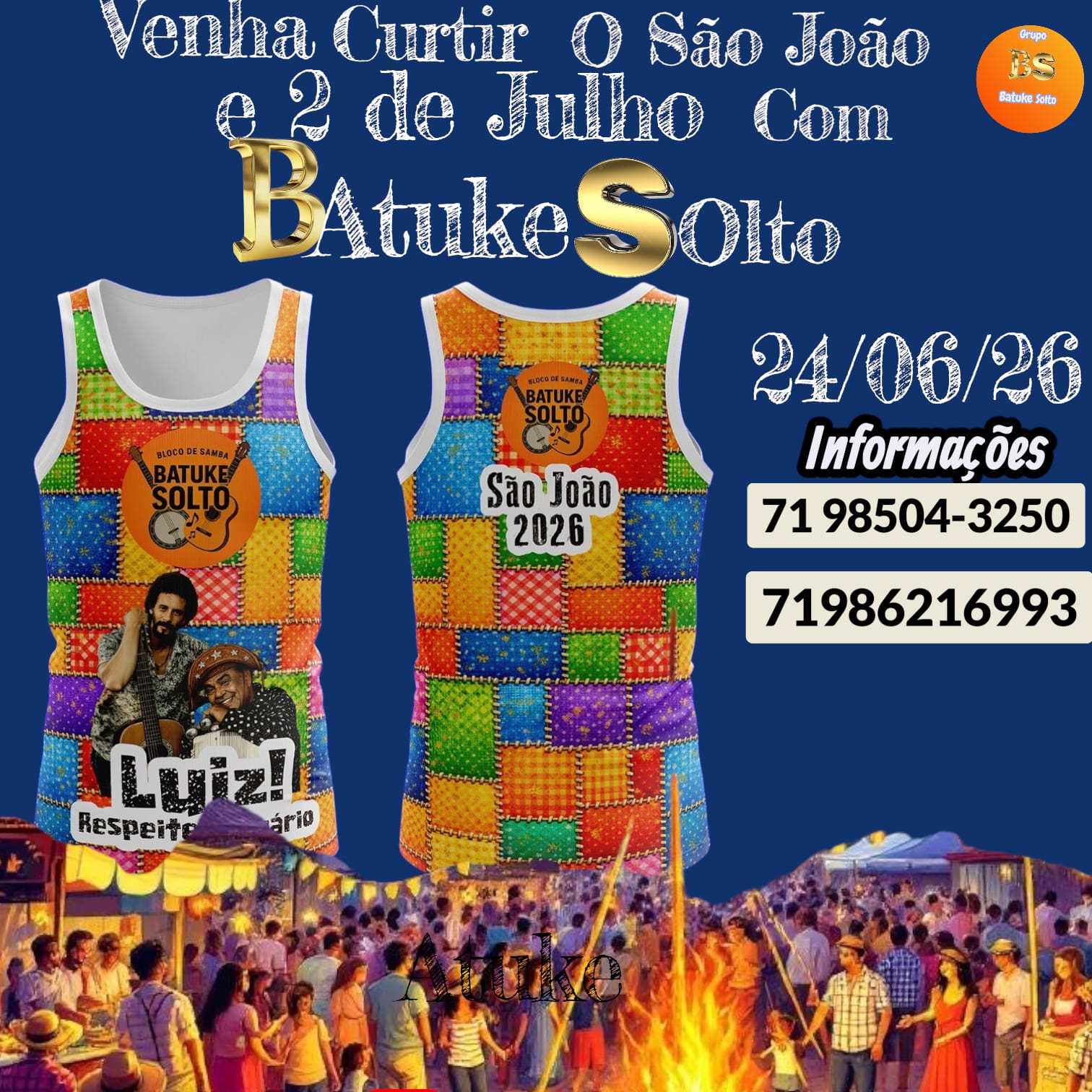GRUPO BATUQUE SOLTO : VEM SAMBAR NO SÃO JOÃO  NA LAPINHA SALVADOR BAHIA. AQUI BATUQUE É SOLTO SIM :: DIA 24 DE JUNHO DE 2026. LAPINHA SALVADR BAHIA. CONTATOS PARA SHOWS & EVENTOS COM JAELSON +55 71 98621-6993. https://www.instagram.com/p/DLs8GpjgjXY/
