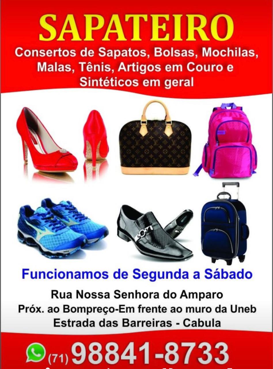 SAPATARIA DO CABULA . É AQUI  COM DIEGO : CONSERTOS DE SANDÁLIAS, MOCHILAS, BOLSAS, SAPATOS, SACOLAS, ETC. PREÇO JUSTOS. +55 71 98841-8733. EM FRENTE AO MURO DA UNEB CABULA RUA PRINCIPAL