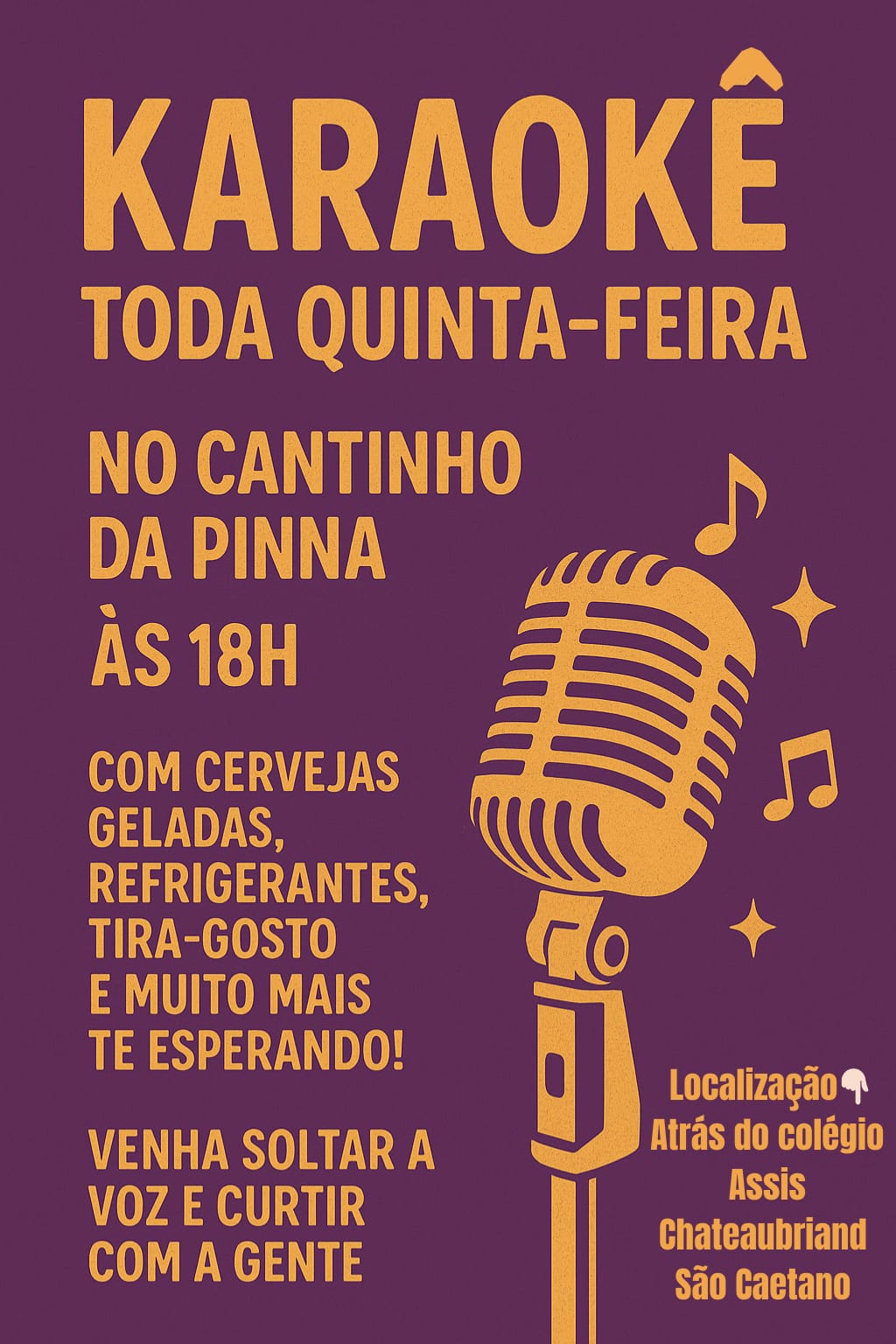 CANTIINHO DA PINNA  É SHOW DE KAROKE VENHA SOLTAR SUA VOZ E ENCONTRAR OS  AMIGOS  DE SEMPRE.  EM SÃO CAETANO 17 HSALVADOR, BAHIA  CONTATO PINNA PARA SHOWS E EVENTOS : +55 71 99299-5174